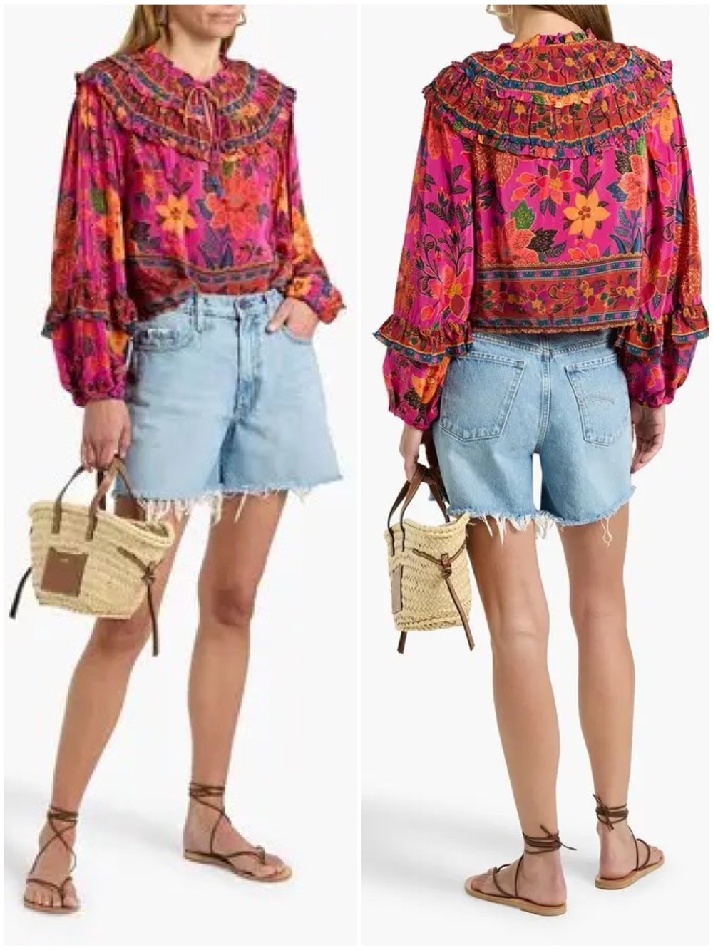 NEW Farm Rio Pink Tropical Tapestry Long Sleeve Blouse NWT.    15